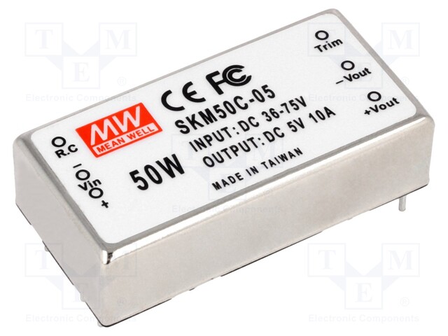 Converter: DC/DC; 50W; Uin: 36÷75V; 5VDC; Iout: 10000mA; 2"x1"; 43g
