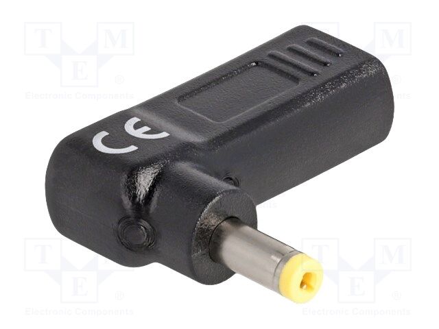 Adapter; USB C socket,DC 4,8/1,7 plug; black; angular; 3A