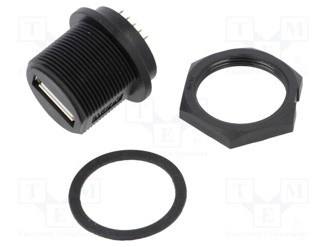 Socket; USB A; for panel mounting,screw; THT; straight; USB 2.0