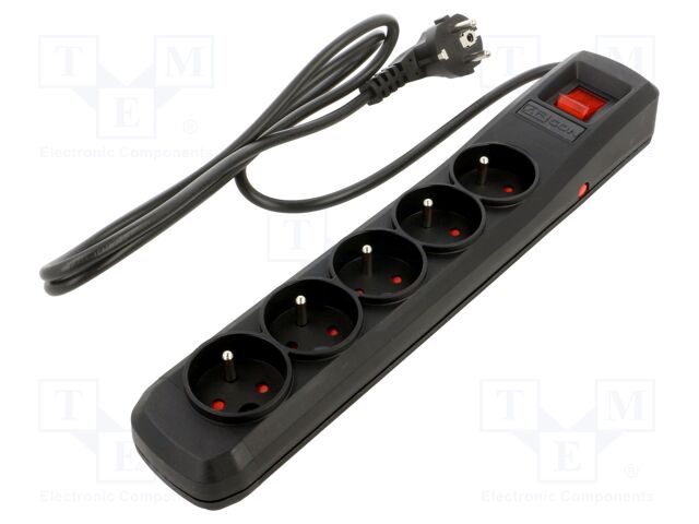 Plug socket strip: protective; Sockets: 5; 250VAC; 10A; black