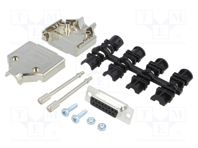 D-Sub; PIN: 15; plug; female; shielded; soldering; for cable; black