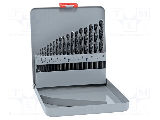 Drill set; Application: metal,steel; Pcs: 19; Mat: HSS; for metal