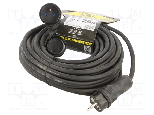 Extension lead; Sockets: 1; rubber; black; 3x2,5mm2; 20m; 16A
