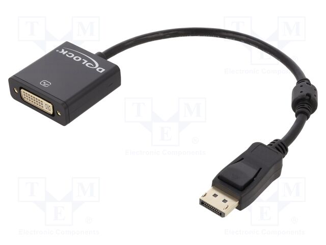 Adapter; DisplayPort plug,DVI-I (24+5) socket; 0.2m; black
