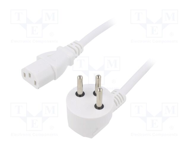 Cable; IEC C13 female,IS1-16P (H) plug angled; PVC; 1m; white