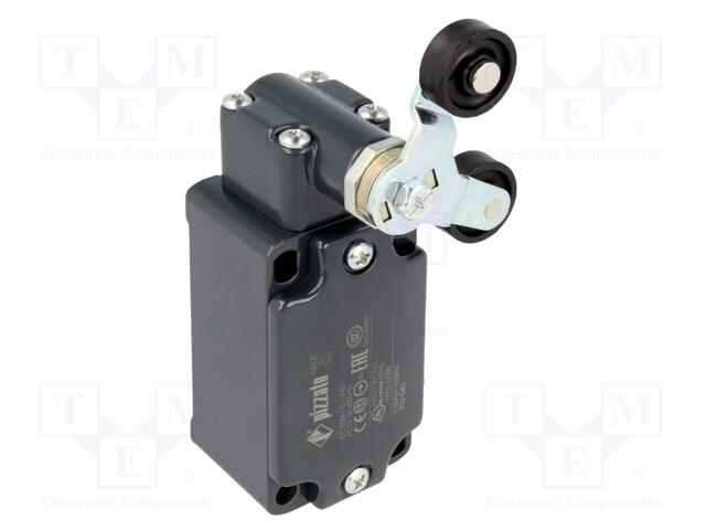 Limit switch; lever R 40mm, plastic roller Ø20mm, double; 10A