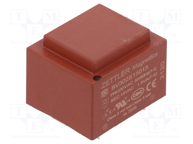 Transformer: encapsulated; 230VAC; 15V; Mounting: PCB