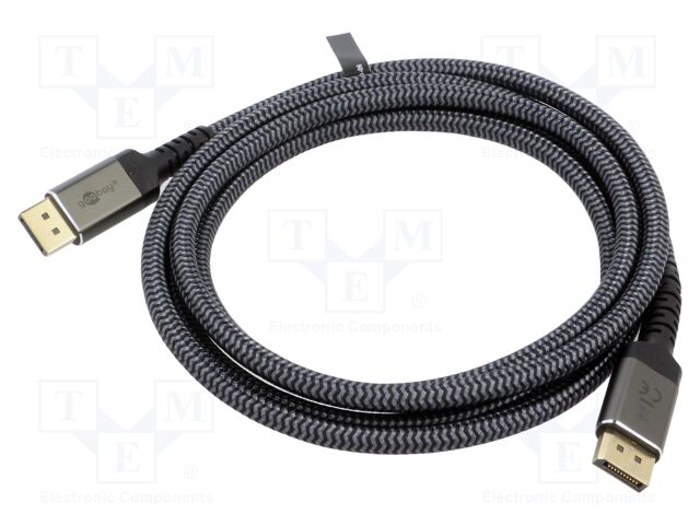 Cable; DisplayPort plug,both sides; textile; Len: 2m; black-grey