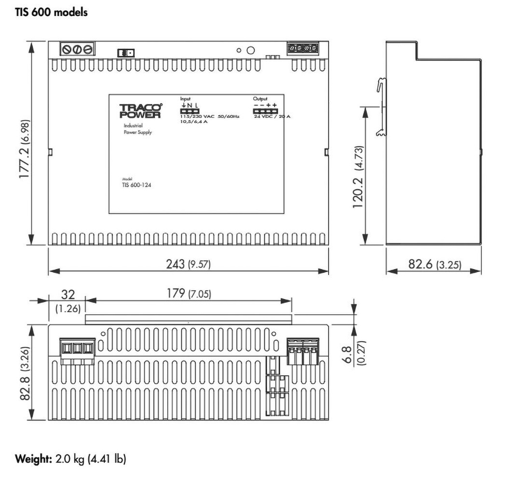 Power supply: switched-mode; 600W; 72VDC; 60÷76VDC; 8.5A; OUT: 1