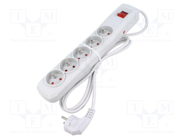 Plug socket strip: protective; Sockets: 5; 250VAC; 10A; grey