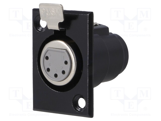 Socket; XLR; female; PIN: 5; with push button; soldering; black