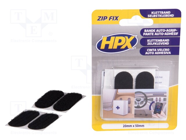 Tape: velcro; W: 20mm; L: 0.05m; D: 2.1mm; synthetic rubber; black