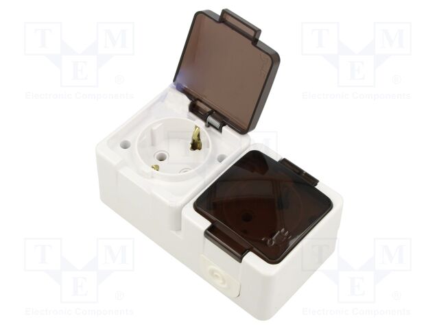 Connector: AC supply; socket; 2P+PE; 250VAC; 16A; white; wall mount