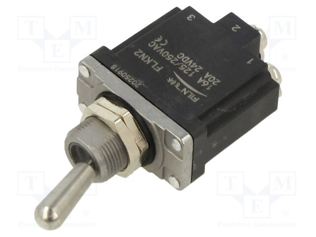 Switch: toggle; Pos: 2; SPST; OFF-ON; 16A/250VAC; 20A/24VDC