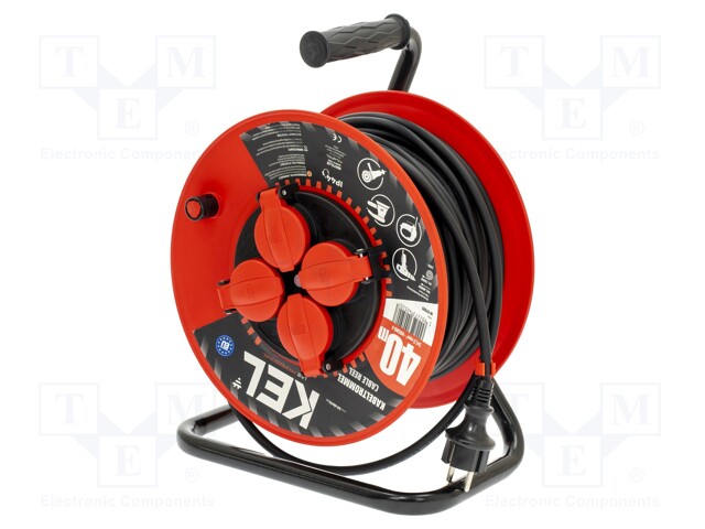 Extension lead; reel; Sockets: 4; rubber; black; 3x1,5mm2; 40m; 16A