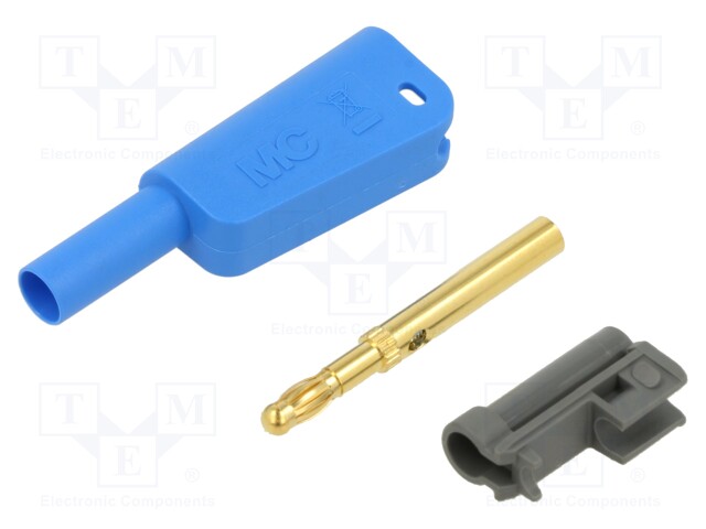 4mm banana; 32A; 1kV; blue; insulated,with 4mm axial socket