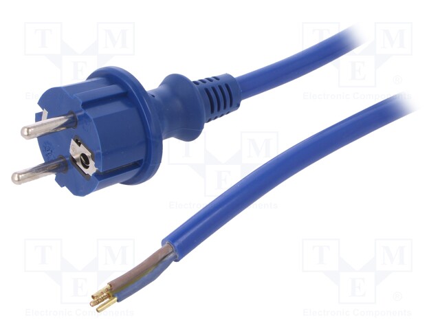 Cable; SCHUKO plug,CEE 7/7 (E/F) plug,wires; 4m; blue; rubber