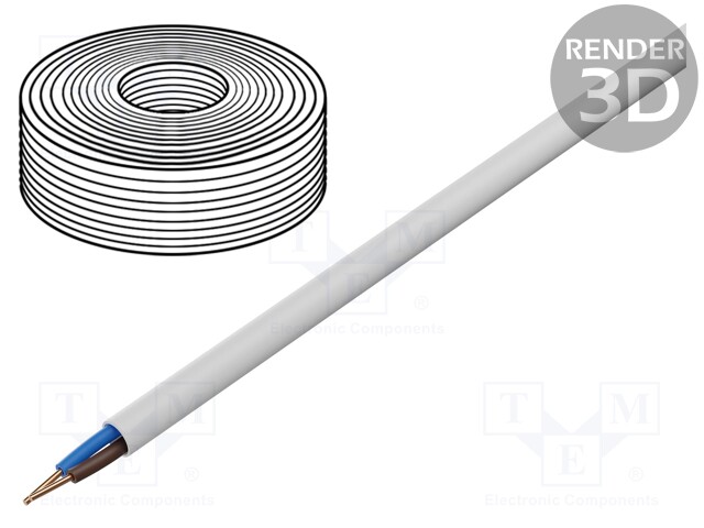 Wire; YDY; round; solid; Cu; 2x1,5mm2; PVC; white; 450/750V; 100m