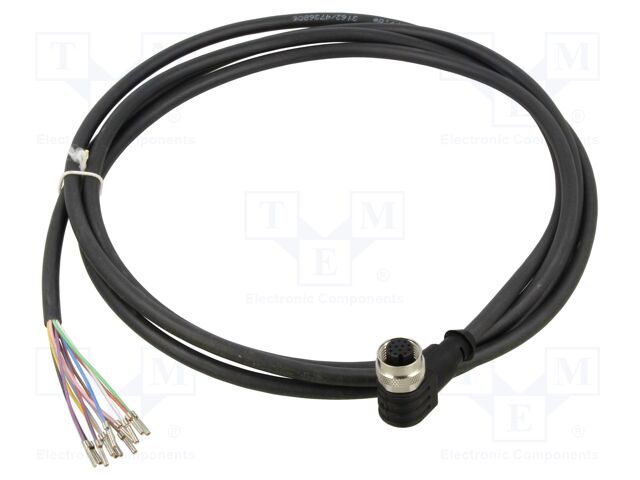 Connection lead; M12; PIN: 12; angled; 2m; plug; 1.5A; -25÷90°C; IP67