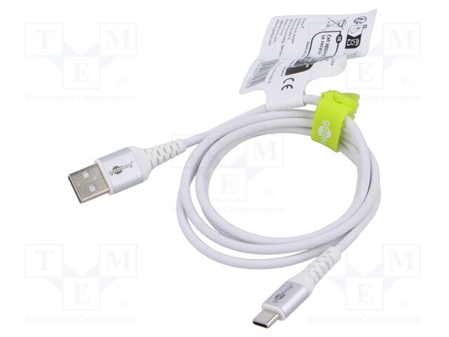 Cable; USB 2.0; USB A plug,USB C plug; 1m; white; 0.48Gbps; 60W; 3A