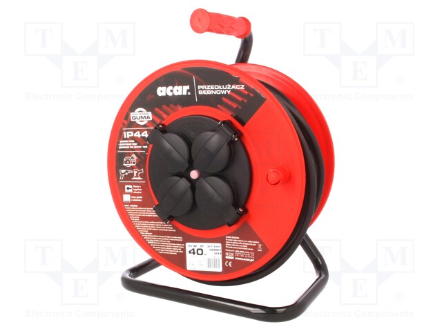 Extension lead; reel; Sockets: 4; rubber; black; 3x1,5mm2; 40m; 16A