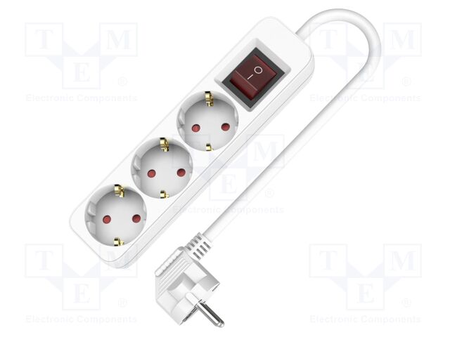 Extension lead; 3x1.5mm2; Schuko; Sockets: 3; PVC; white; 1.5m; 16A
