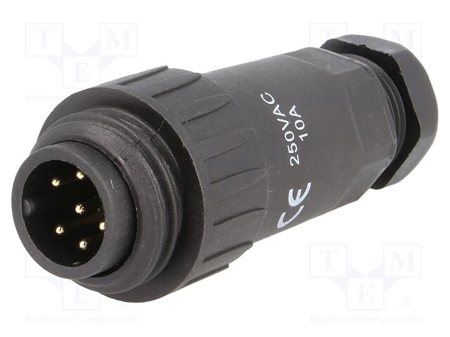 Plug; male; WA22; PIN: 7; 6+PE; IP67; 9÷10.5mm; 10A; soldering; 250V