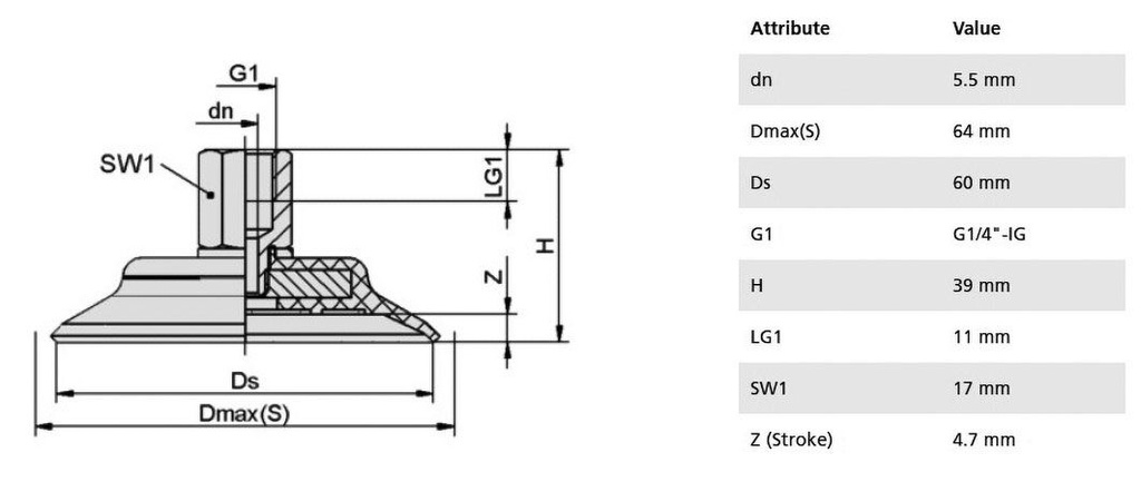 Component: suction cup; Man.series: PFYN; Mounting: G1/4-IG; 36.9g