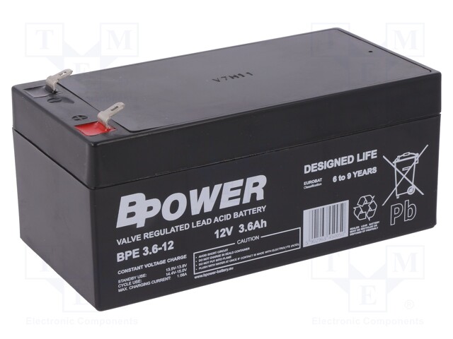 Re-battery: acid-lead; 12V; 3.6Ah; AGM; maintenance-free