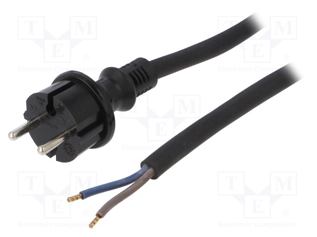 Cable; CEE 7/17 (C) plug,wires; 5m; black; rubber; 2x2,5mm2; 16A