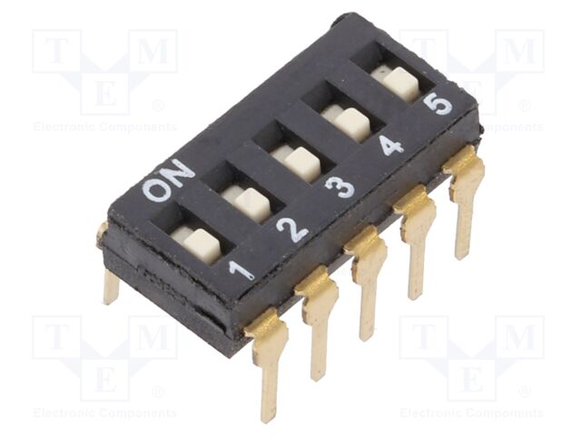 Switch: DIP-SWITCH; Poles number: 5; OFF-ON; 0.025A/24VDC; Pos: 2/5