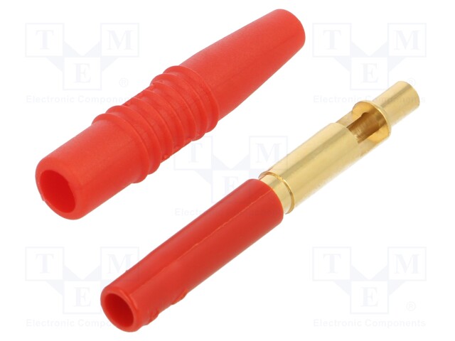 Socket; 4mm banana; 19A; 300V; red; insulated; 1mm2; gold-plated