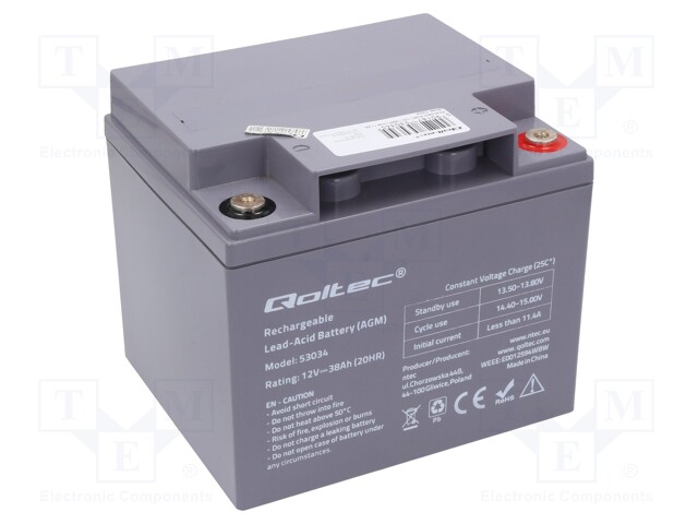 Re-battery: acid-lead; 12V; 38Ah; AGM; maintenance-free