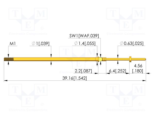 Test needle; Spring compression: 4.3mm; 6.35mm; 3A; CuBe; Ø: 0.63mm