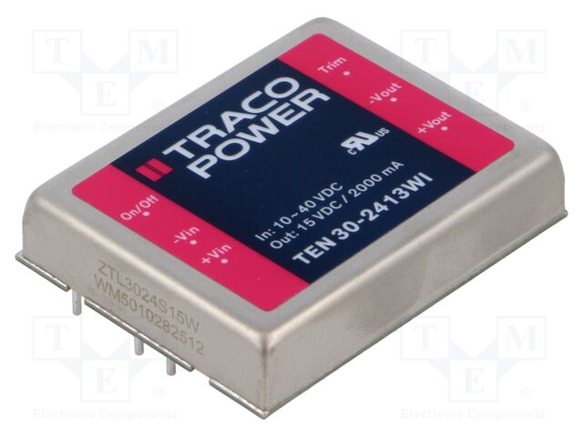 Converter: DC/DC; 30W; Uin: 10÷40V; 15VDC; Iout: 2000mA; 2"x1,6"