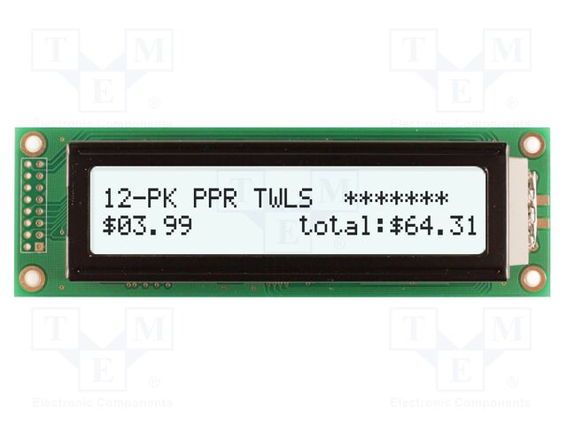 Display: LCD; FSTN Positive; 24x2; grey; 116x37mm; LED; 2x8; 5V
