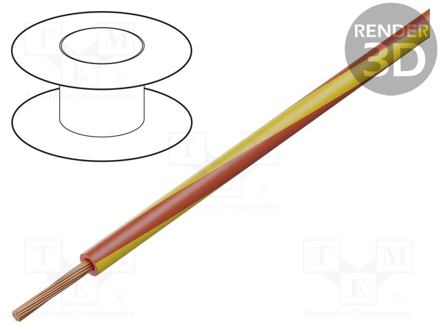 Wire; LgY; stranded; Cu; 0.75mm2; red-yellow; PVC; 300/500V; 100m