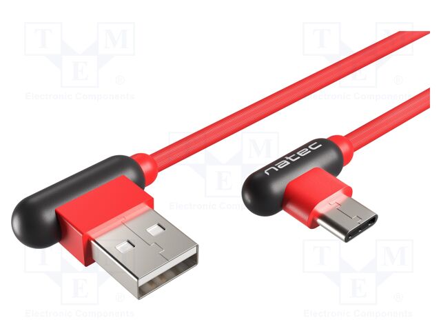 Cable; USB 2.0; USB A angled plug,USB C angled plug; 0.1m; red