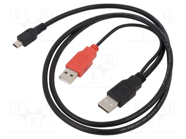 Cable; USB 2.0; USB A plug x2,USB B mini plug; 1m; black