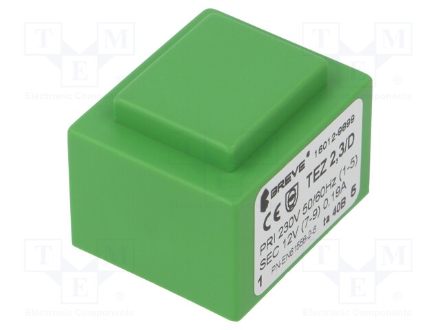 Transformer: encapsulated; 2.3VA; 230VAC; 12V; 192mA; Mounting: PCB