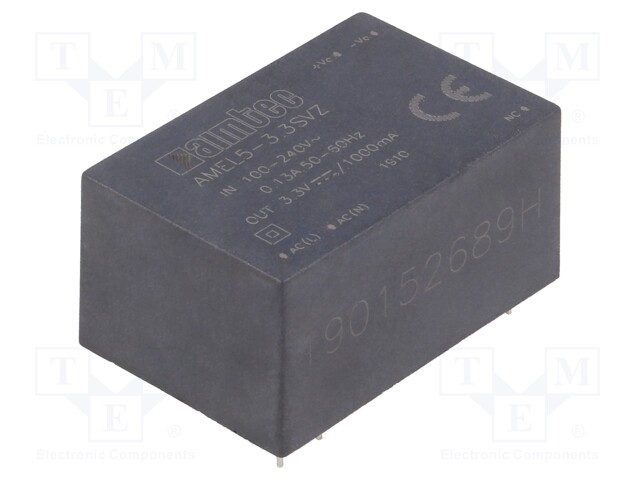 Converter: AC/DC; 3.3W; Uout: 3.3VDC; Iout: 1A; 68%; Mounting: PCB