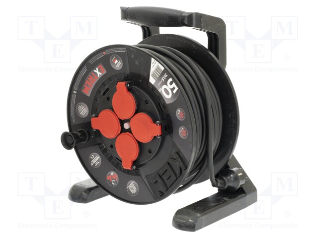 Extension lead; reel,with non-rotating sockets; Sockets: 4; 50m