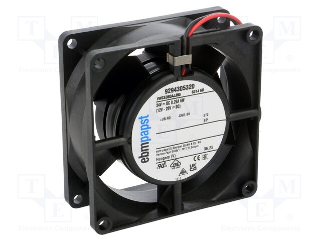 Fan: DC; 24VDC; 80x80x32mm; 80m3/h; 48dBA; ball; 5000rpm; IP54