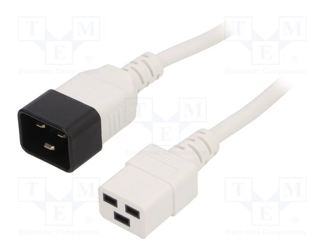 Cable; 3x1.5mm2; IEC C19 female,IEC C20 male; PVC; 5m; white; 16A