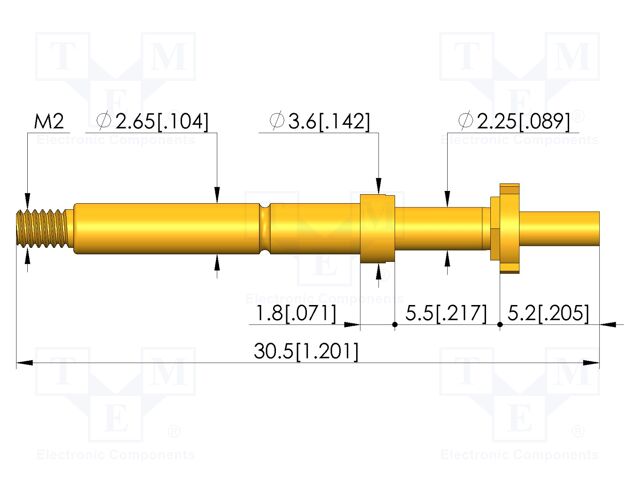 Test needle; Spring compression: 4mm; 5mm; 8A; CuBe; gold-plated