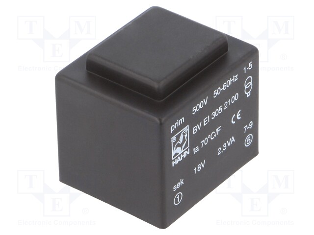 Transformer: encapsulated; 2.3VA; 500VAC; 18V; 128mA; Mounting: PCB