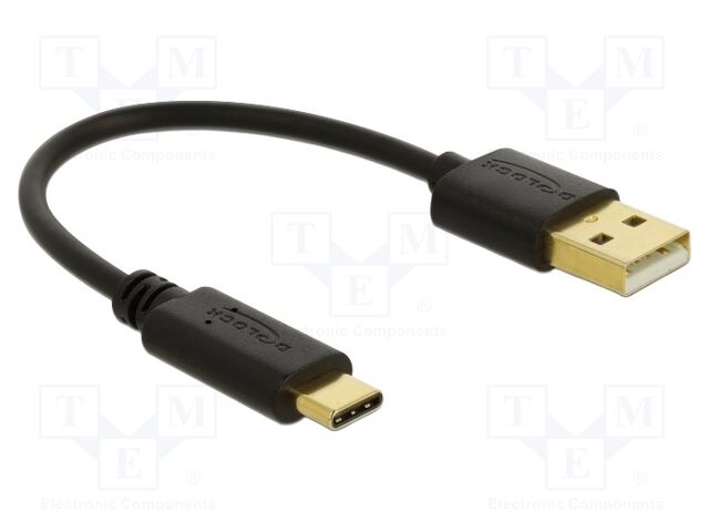 Cable; USB A plug,USB C plug; 0.15m; black; 22AWG; Øcable: 3.8mm