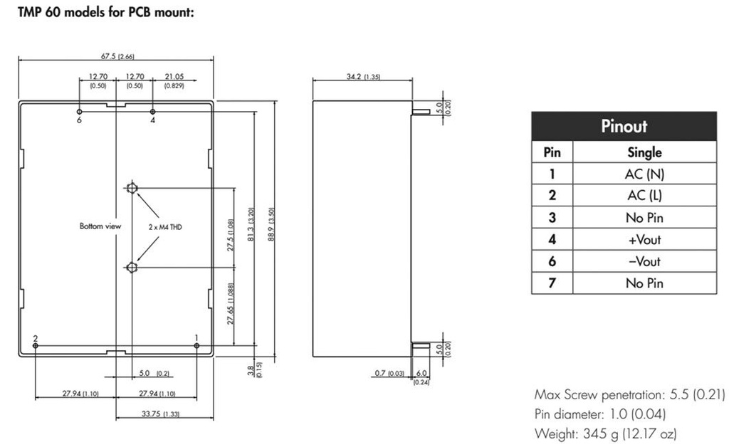 Converter: AC/DC; 51W; Uout: 5.1VDC; Iout: 10A; 79%; Mounting: PCB