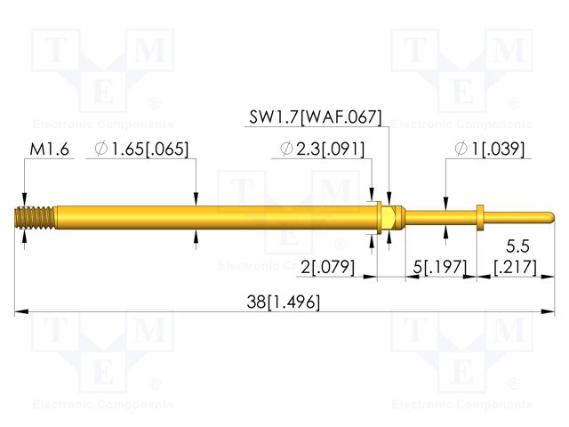 Test needle; Spring compression: 4mm; 5mm; 8A; CuBe; gold-plated