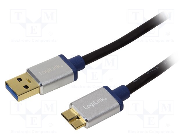 Cable; USB 3.0; USB A plug,USB B micro plug; 2m; black